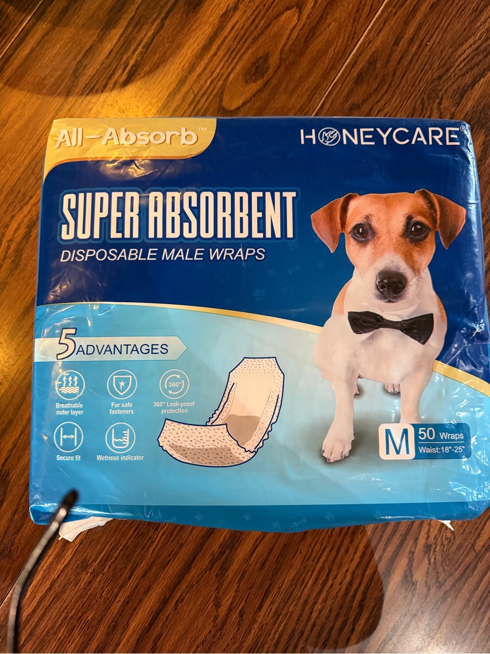 One package Super Absorbent Disposable Male Wraps - (M) Waist (18”-25”)